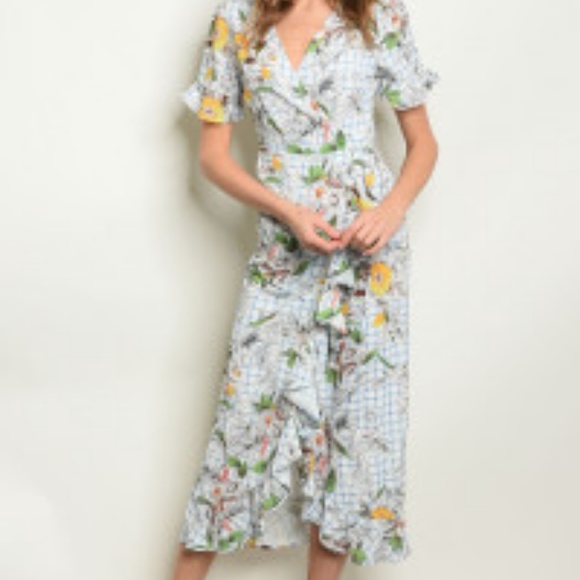 IVORY & BLUE FLORAL DRESS - Picture 2 of 8